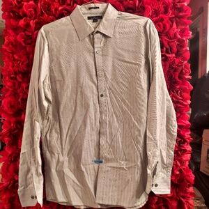 Marc Anthony Men's Large Blue & Grey Striped Dress Shirt 100% Cotton